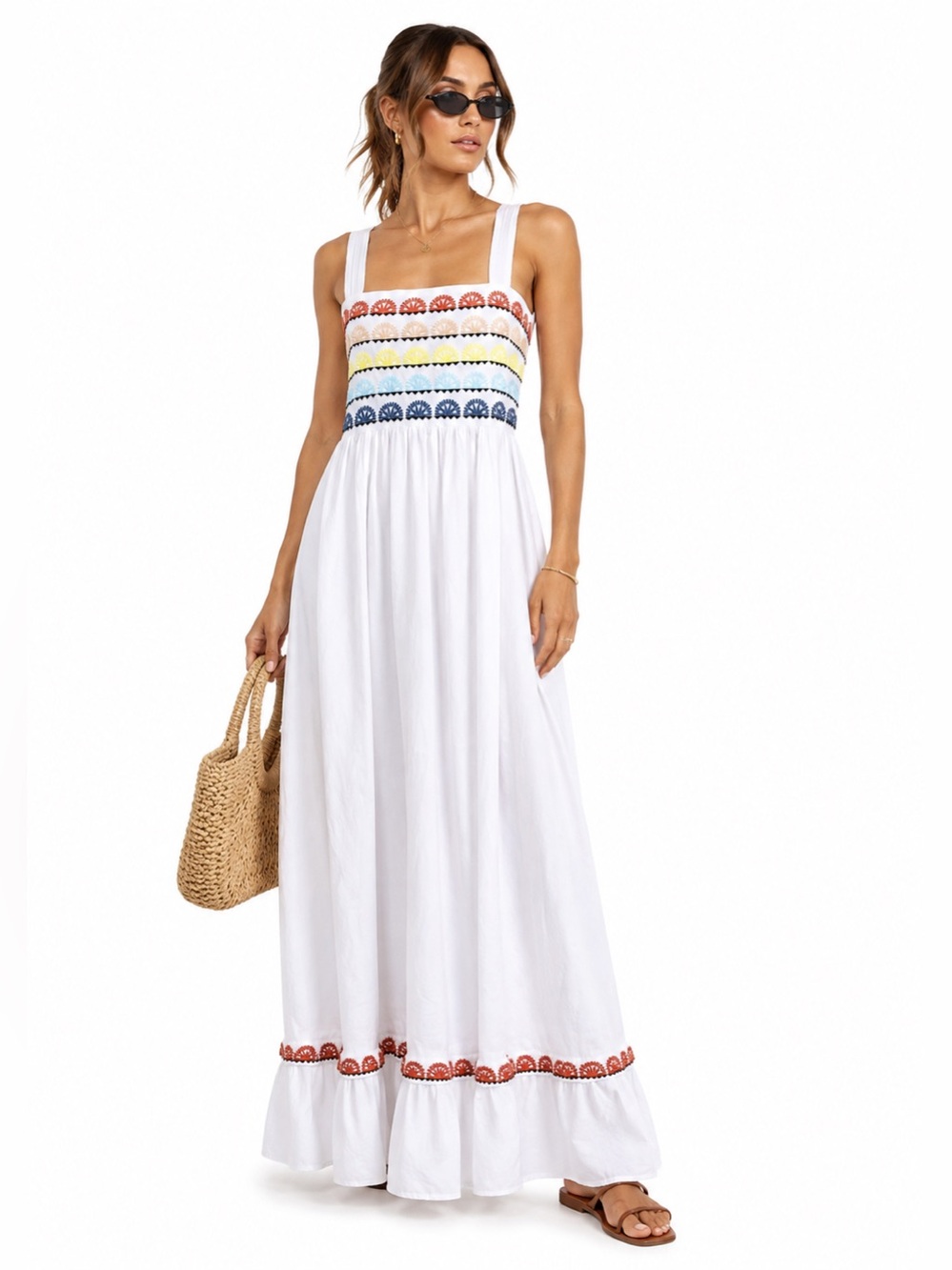 Marie Oliver Cotton Tegan Tank Maxi Dress Sz XS White Boho Chic Beach Vacation